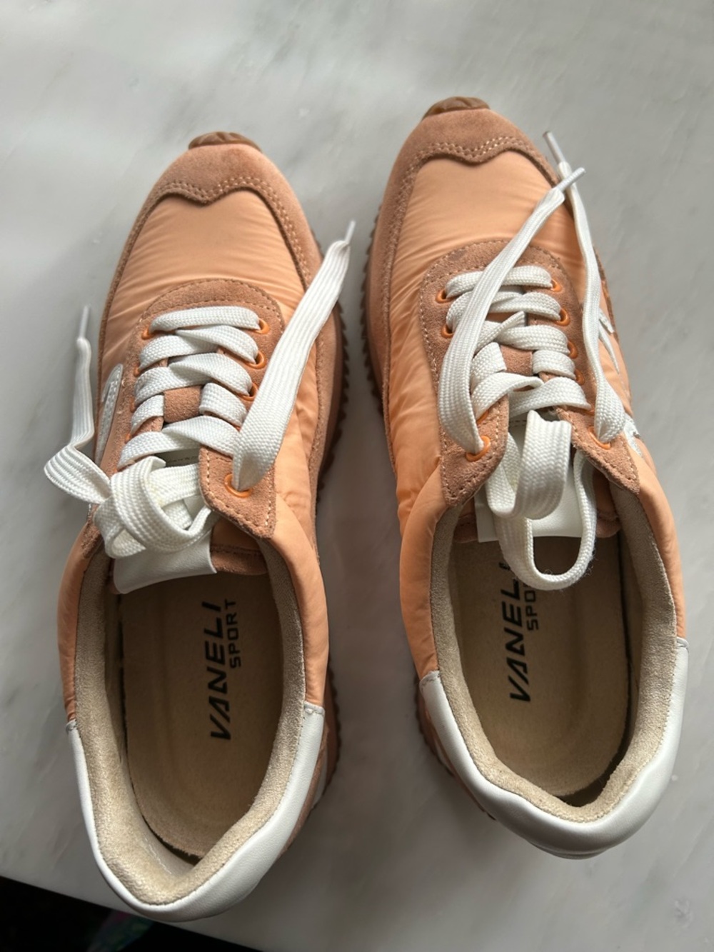 Vaneli Peach and White Sport Sneakers